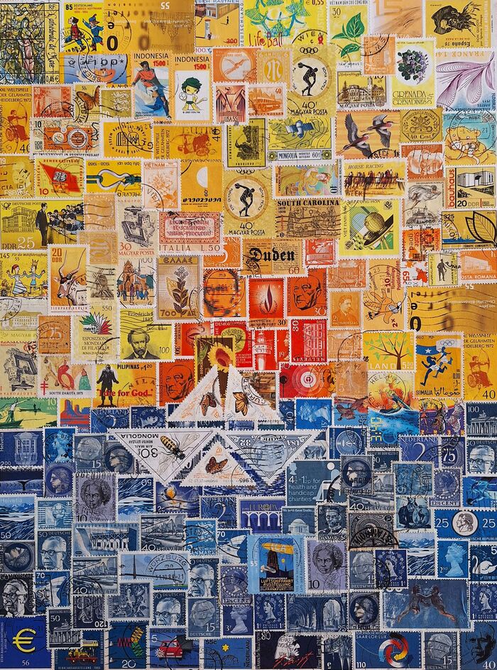 Briefmarkenkunst Stefan Jürgens | Der Fischer und das Papierboot