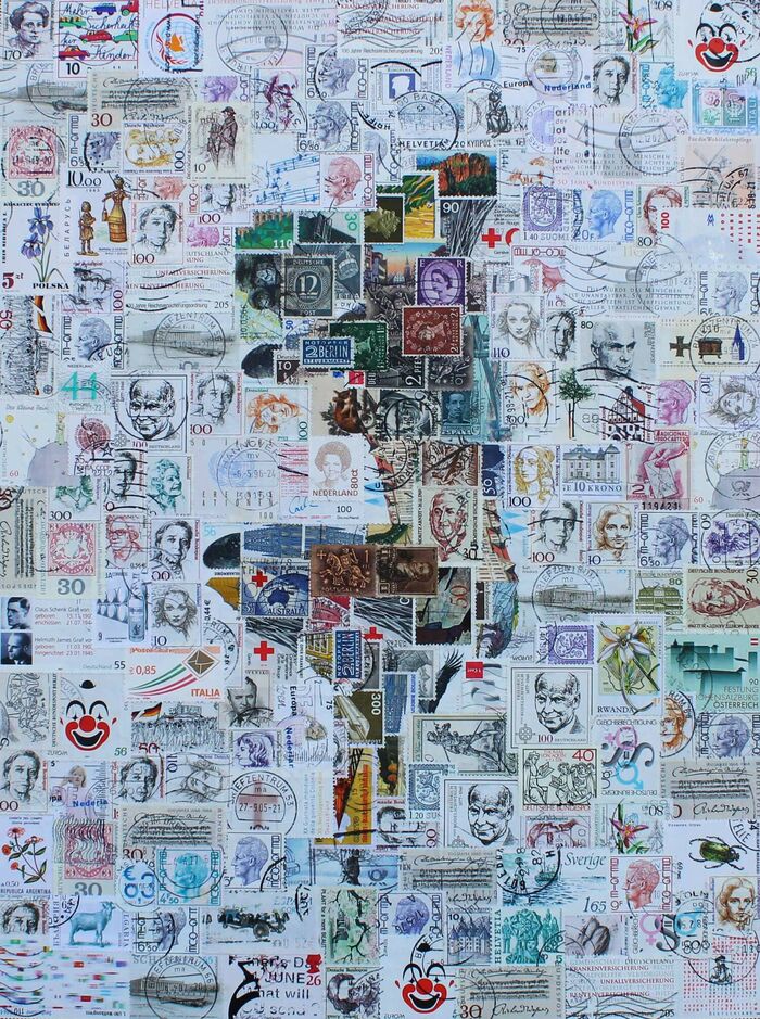 Briefmarkenkunst Stefan Jürgens | Sie mag Musik